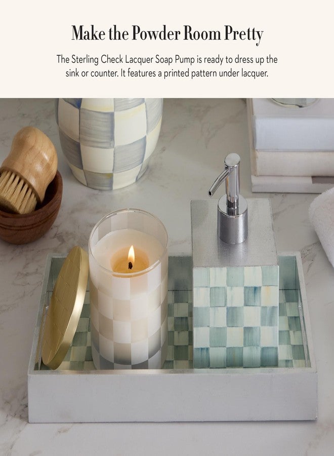mackenzie childs MACKENZIE-CHILDS Lacquer Soap Pump Dispenser, Decorative Liquid-Soap Dispenser for Bathroom or Kitchen, Gray-and-White Sterling Check - Image 2